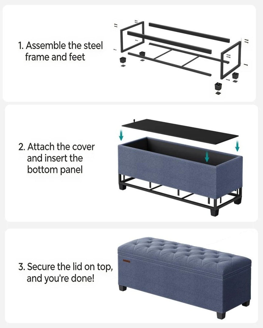 43.3 Inch Storage Ottoman Bench With Legs & Flip Lid Upholstered – product view 10 | Stanwick Interiors