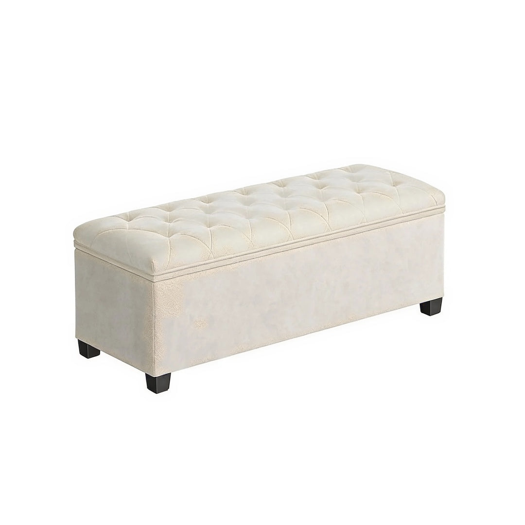 43 Inch Storage Ottoman Bench With Legs & Flip Lid Upholstered – product view 1 | Stanwick Interiors