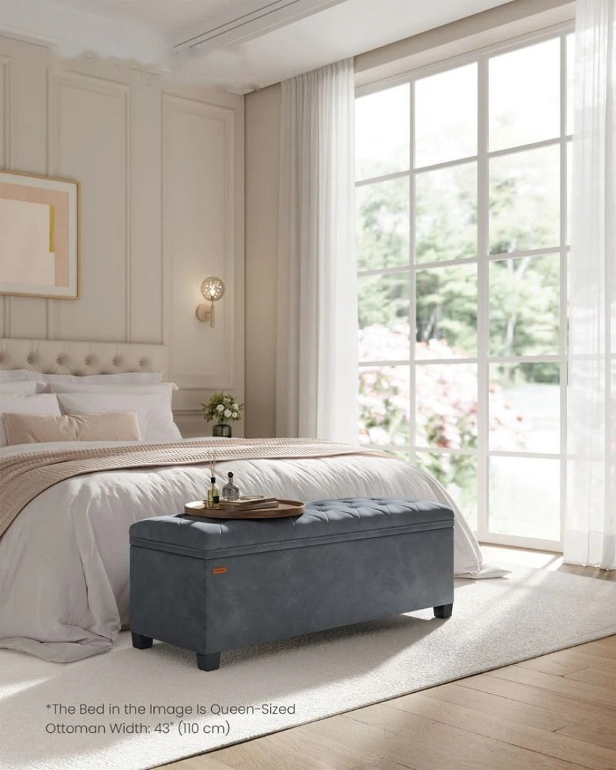 43 Inch Storage Ottoman Bench With Legs & Flip Lid Upholstered – product view 15 | Stanwick Interiors