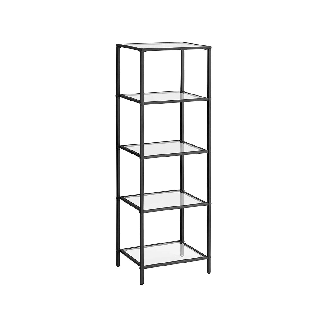 Tempered Glass Bookcase 4 Or 5 Tier Slim Shelving Unit – product view 2 | Stanwick Interiors