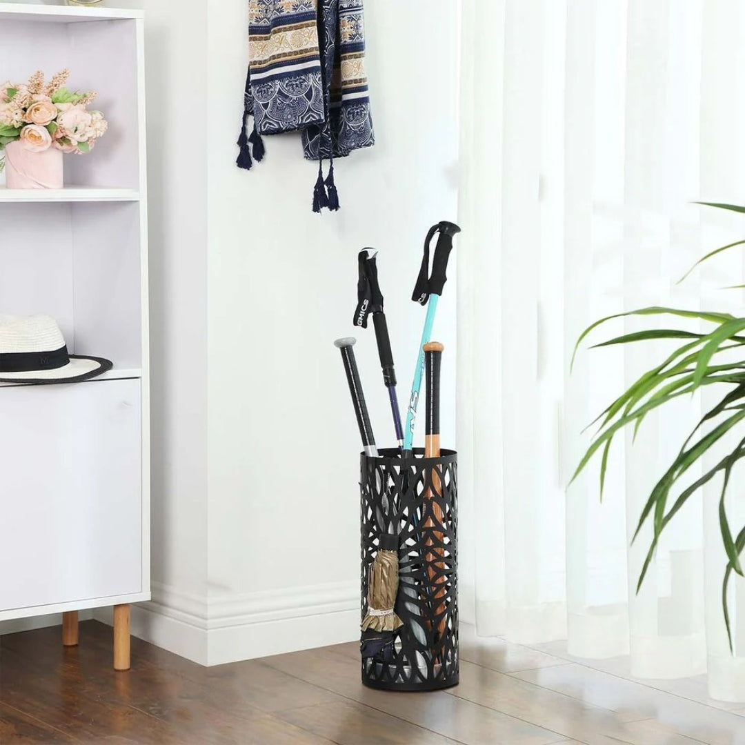 Steel Umbrella Stand With Drip Tray & Hooks For Canes Storage – product view 4 | Stanwick Interiors