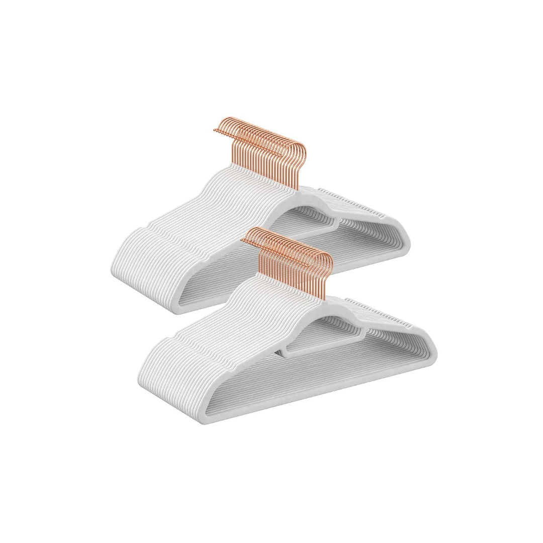 Velvet Clothes Hangers Set Of 50 Or 60 With Rose Gold Hook – product view 1 | Stanwick Interiors