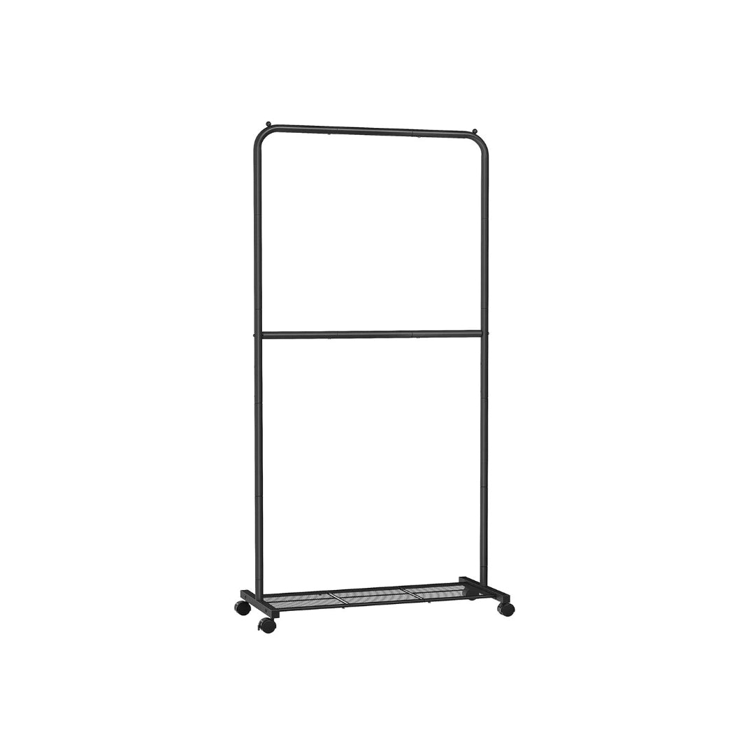 Clothes Rack Double Rod Rolling Garment Rack 35.8in Wide – product view 2 | Stanwick Interiors
