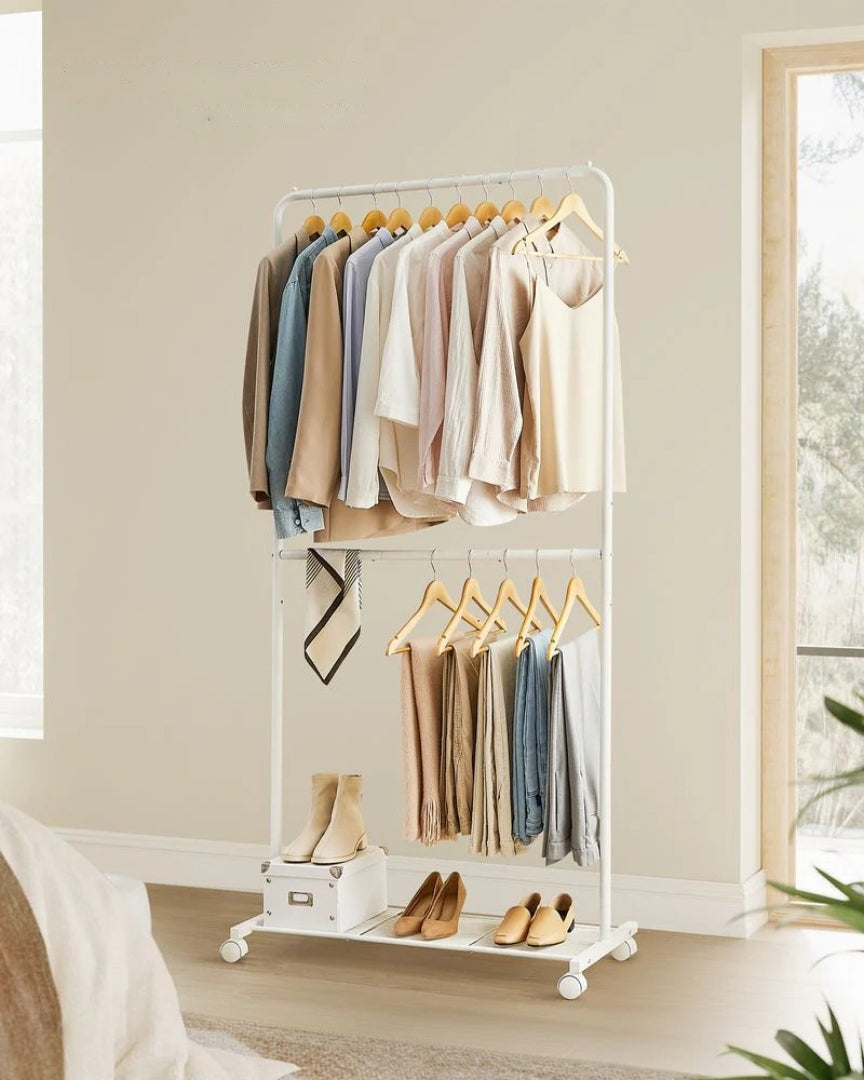 Clothes Rack Double Rod Rolling Garment Rack 35.8in Wide – product view 3 | Stanwick Interiors