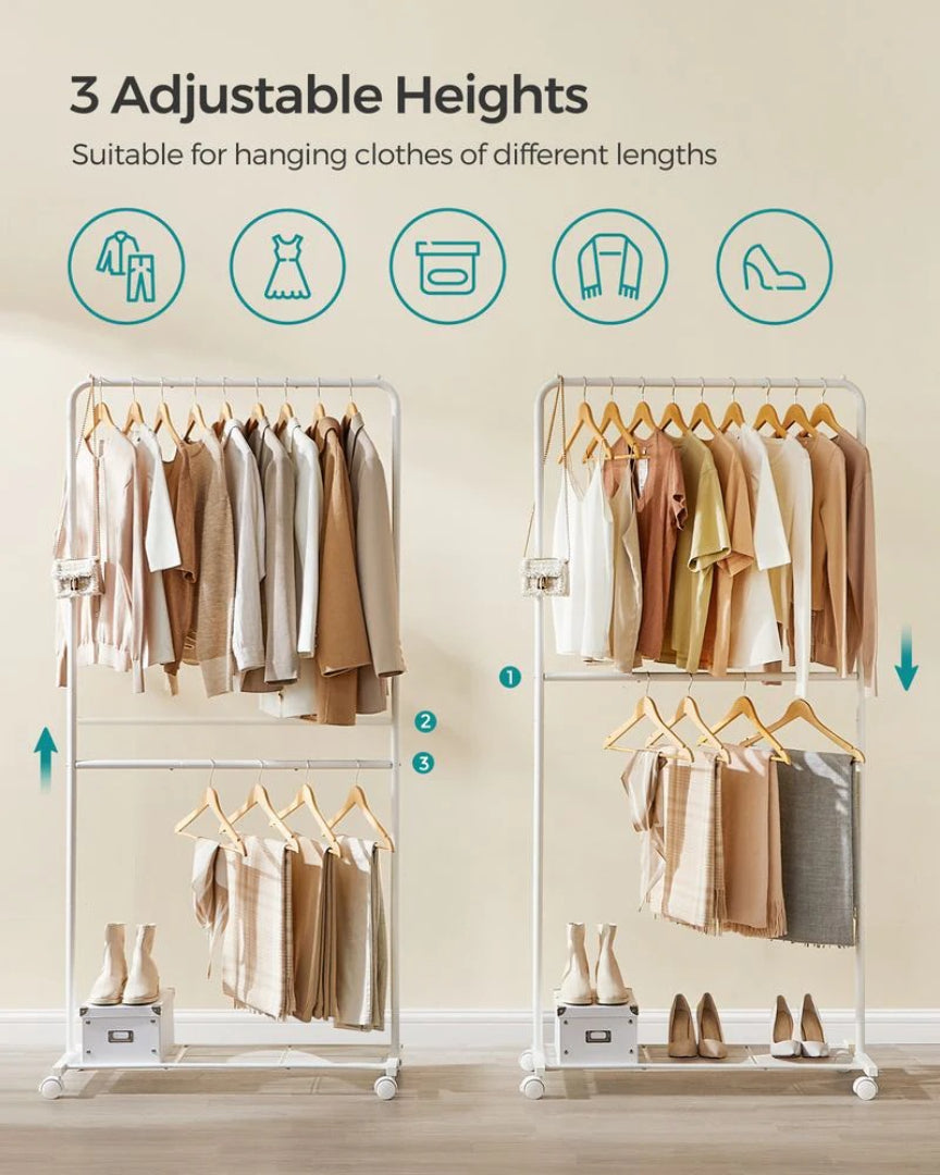 Clothes Rack Double Rod Rolling Garment Rack 35.8in Wide – product view 4 | Stanwick Interiors