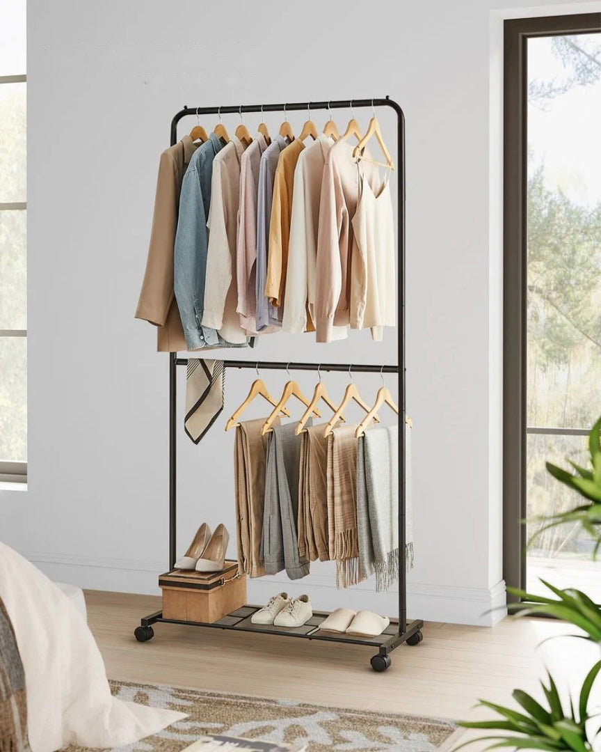 Clothes Rack Double Rod Rolling Garment Rack 35.8in Wide – product view 9 | Stanwick Interiors