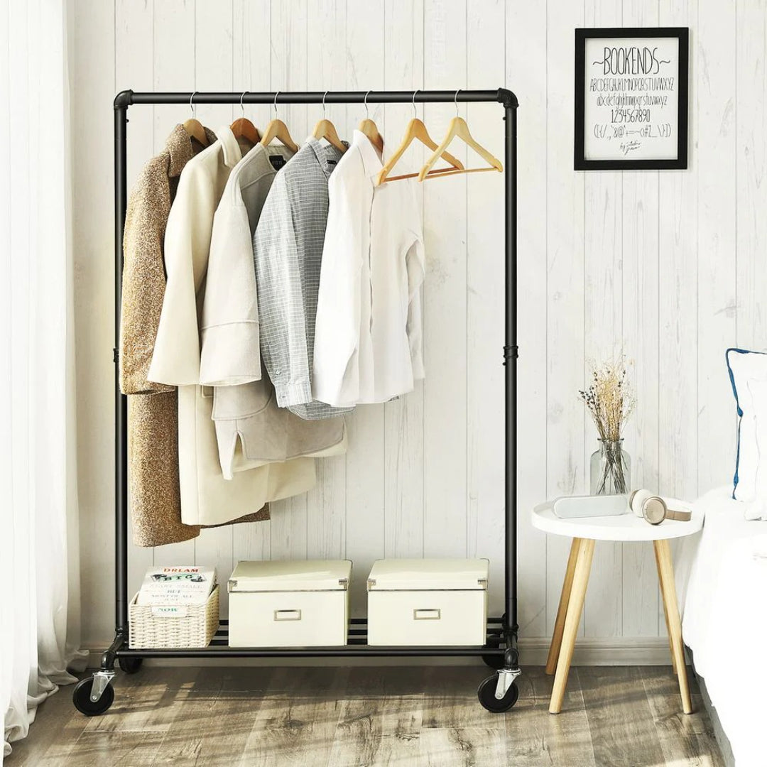 Clothes Rack Heavy Duty Rolling Garment Rack With Shelf 39.4in – product view 4 | Stanwick Interiors