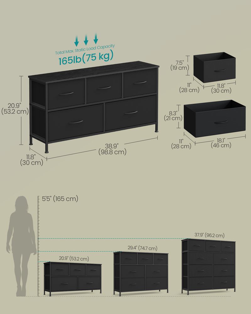 Dresser For Bedroom, Wide Dresser With 5 Fabric Drawers - product photo 16