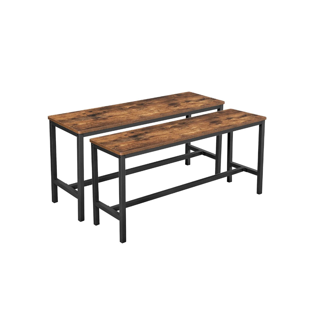 Set of 2 Dining Table Benches with Rustic Wood Top and Metal Frame – product view 1 | Stanwick Interiors