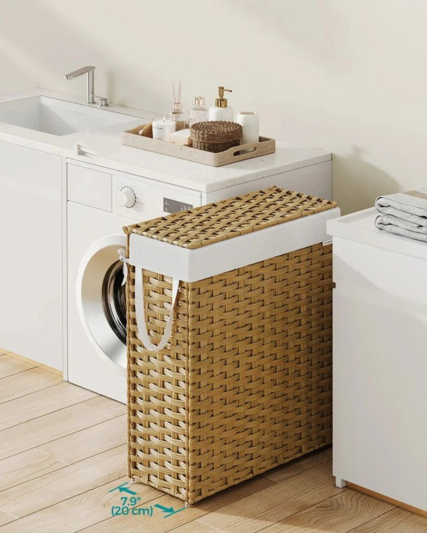 Slim Laundry Hamper With Lid 14.5 Gallon Rattan Basket – product view 4 | Stanwick Interiors