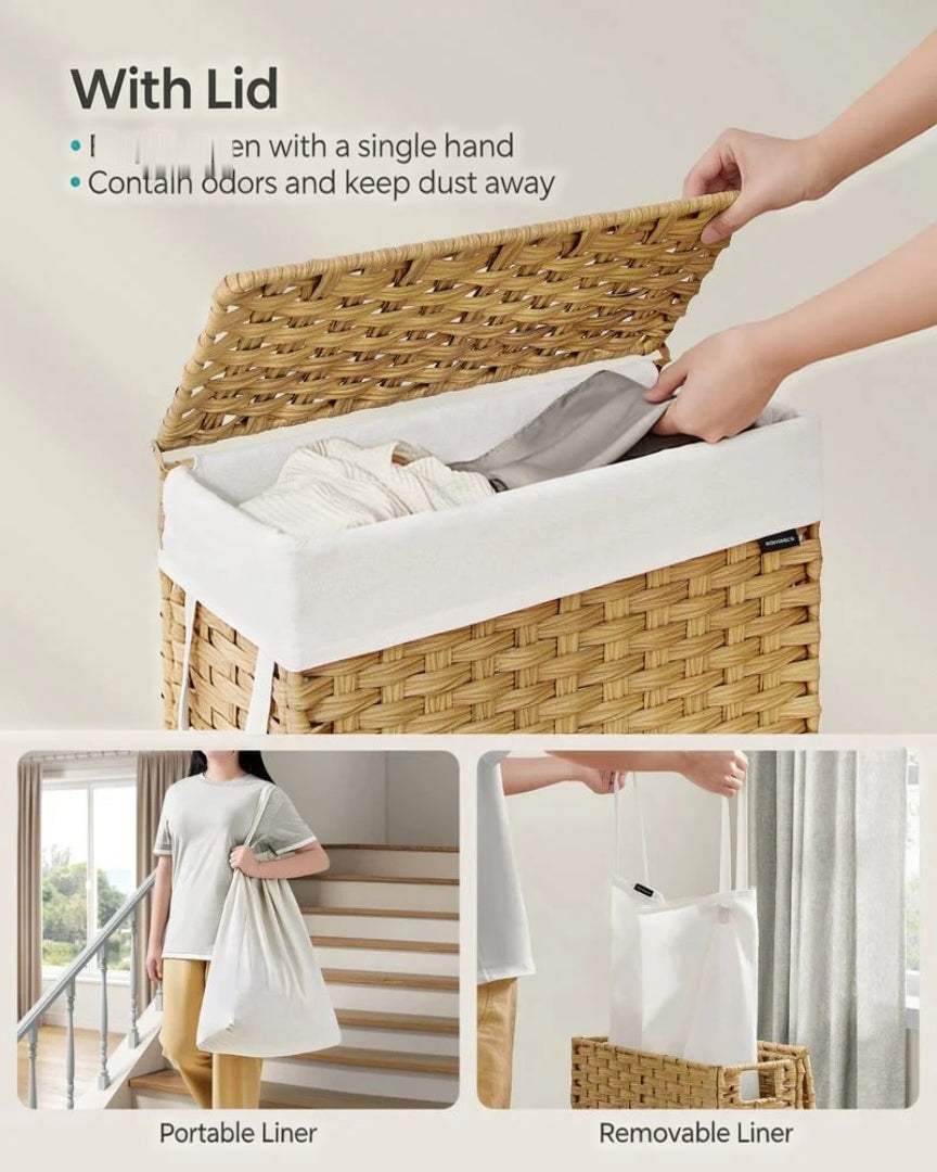 Slim Laundry Hamper With Lid 14.5 Gallon Rattan Basket – product view 5 | Stanwick Interiors