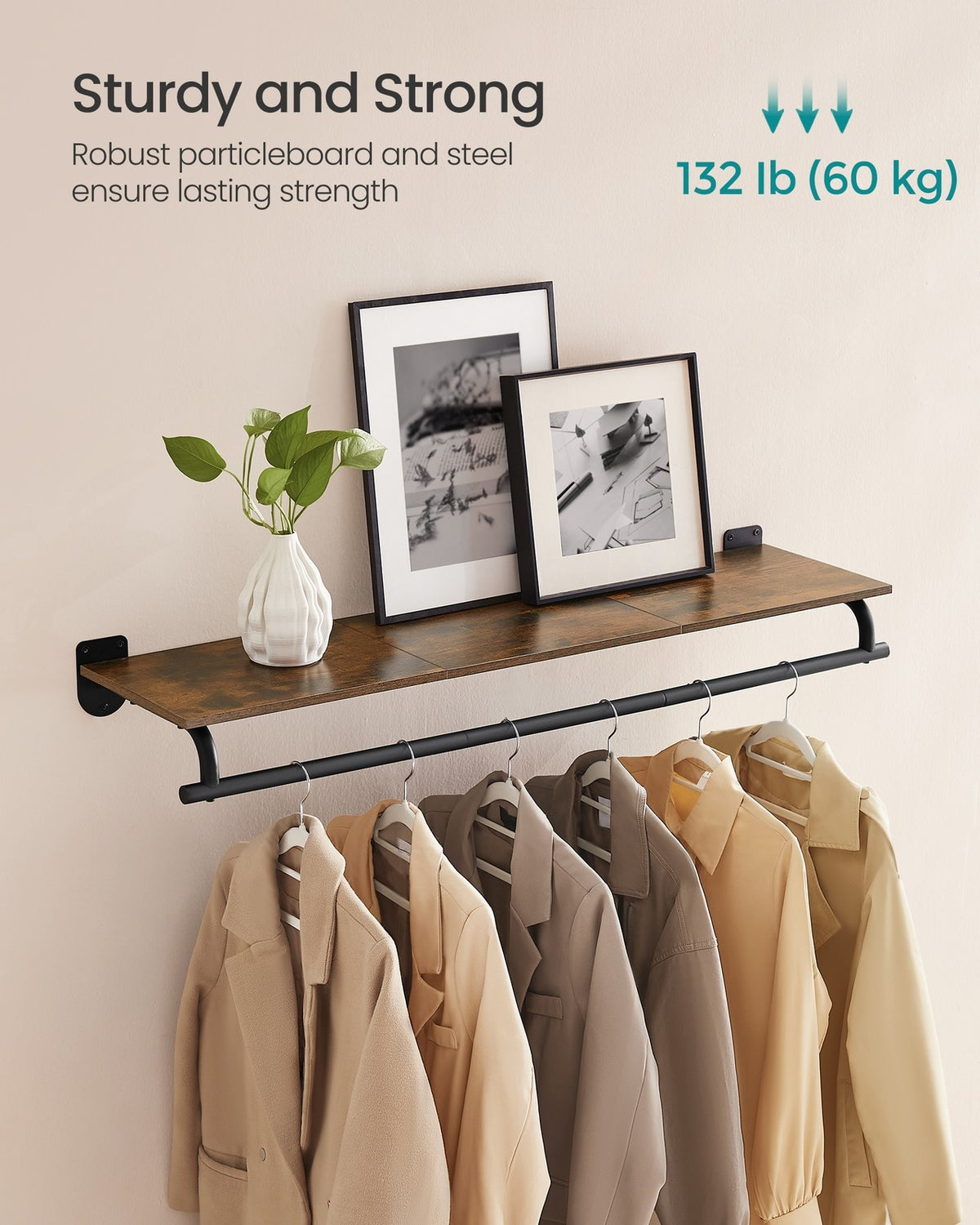Wall Mounted Clothing Rack, With Hanging Rod - product photo 04