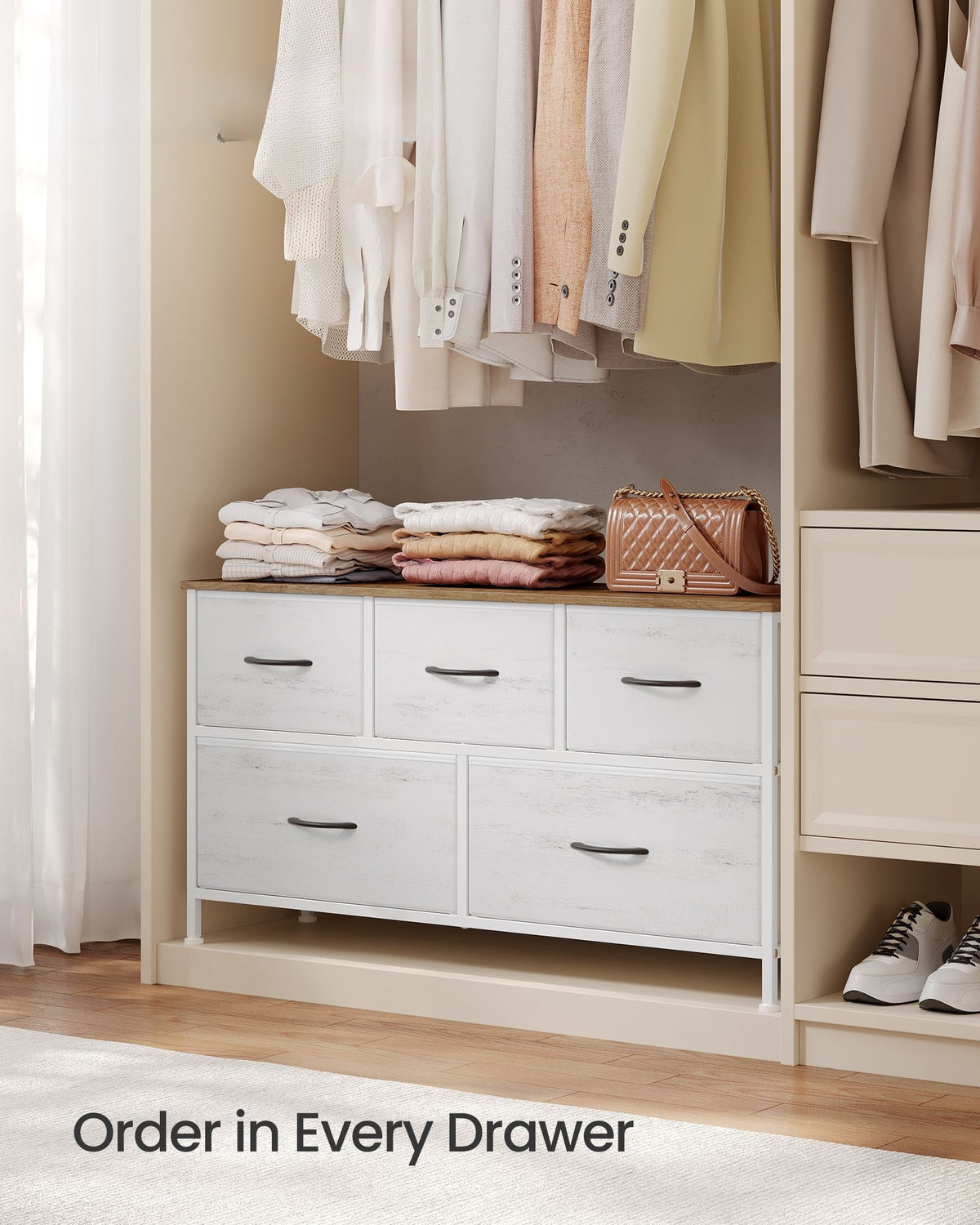 Wide Dresser For Bedroom With 5 Fabric Drawers And Steel Frame - product photo 39